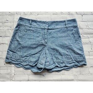 LOFT Women’s Riviera Shorts Blue Chambray Linen Blend Scallop Hem Size 0